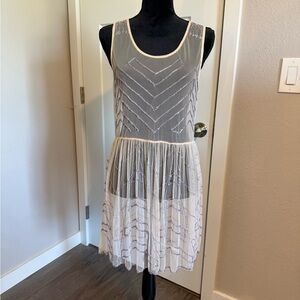 Free People White and Silver Mini Dress